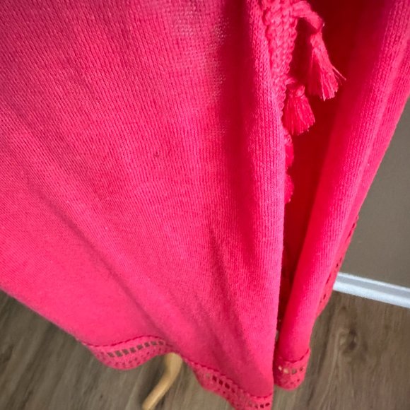Chicos Pom Pom Fringe Watermelon Red Cardigan Size 2 (L) - Picture 7 of 9